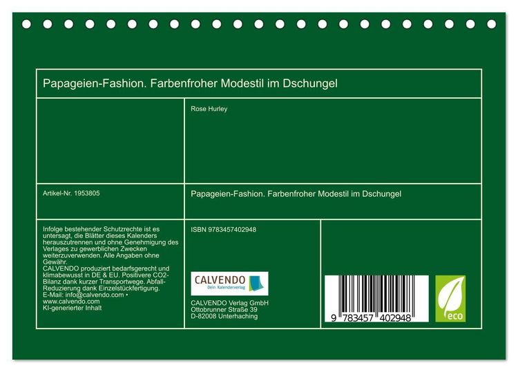 Produktbild: Papageien-Fashion. Farbenfroher Modestil im Dschungel (Tischkalender 2026 DIN A5 quer), CALVENDO Monatskalender