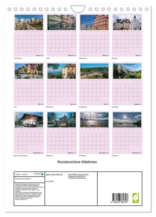 Produktbild: Wundersch&ouml;ne St&auml;dtchen (Wandkalender 2026 DIN A4 hoch), CALVENDO Monatskalender