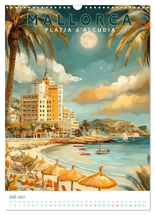 Produktbild: Mallorca - Old School Poster Style (Wandkalender 2027 DIN A3 hoch), CALVENDO Monatskalender
