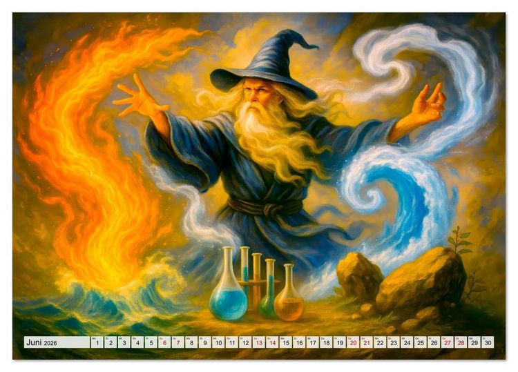 Produktbild: Magische Meister - Kalender &uuml;ber Zauberer und ihre Kr&auml;fte (Tischkalender 2026 DIN A5 quer), CALVENDO Monatskalender