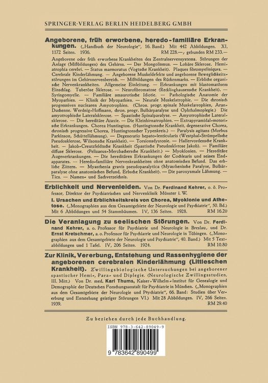 Produktbild: Erbbiologie und Erbpathologie Nerv&ouml;ser und Psychischer Zust&auml;nde und Funktionen