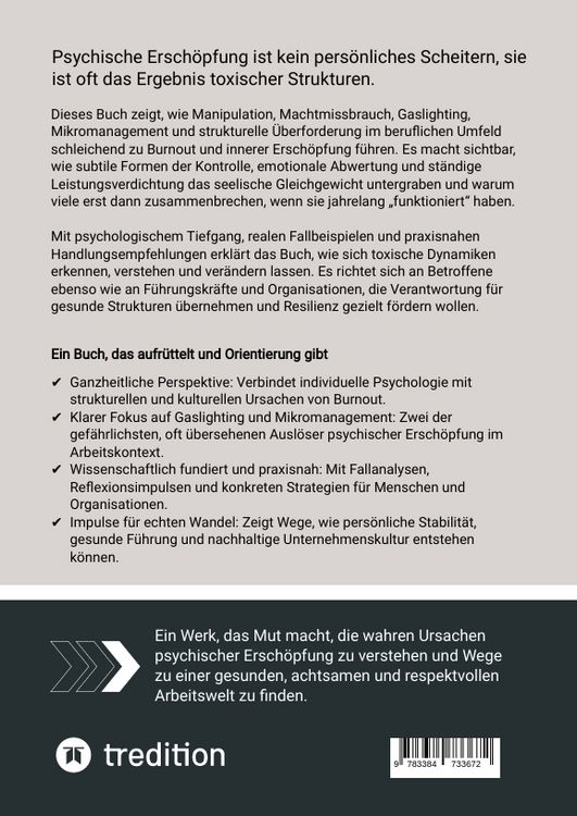 Produktbild: Psychische Ersch&ouml;pfung, Burnout und toxische Dynamiken im beruflichen Umfeld