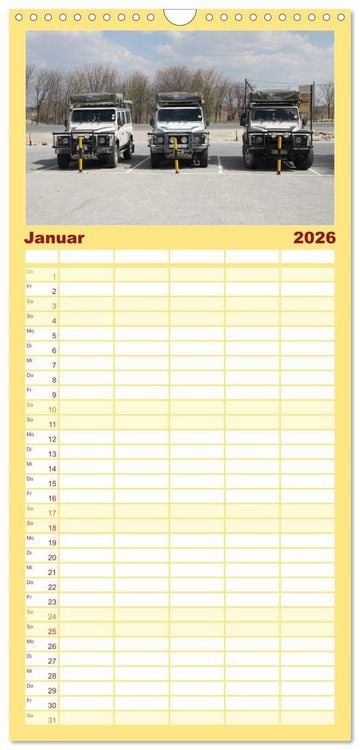 Produktbild: Familienplaner 2026 - Land Rover Defender - Unterwegs in Afrika mit 5 Spalten (Wandkalender, 21 x 45 cm) CALVENDO