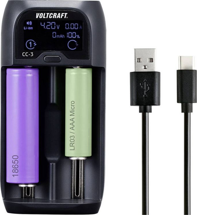 Produktbild: VOLTCRAFT CC-3 Rundzellen-Ladeger&auml;t NiMH, NiCd, LiIon, LiFePO Mini (AAAA), Micro (AAA), Mignon (AA), Baby (C), Sub-C, A, 10440, 14500, 14650, 16340,
