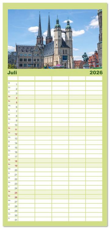 Produktbild: Familienplaner 2026 - Sachsen-Anhalt - Eine Sch&ouml;nheit in der Mitte Deutschlands mit 5 Spalten (Wandkalender, 21 x 45 cm) CALVENDO