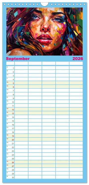 Produktbild: Familienplaner 2026 - Farbenfroh Weiblich mit 5 Spalten (Wandkalender, 21 x 45 cm) CALVENDO