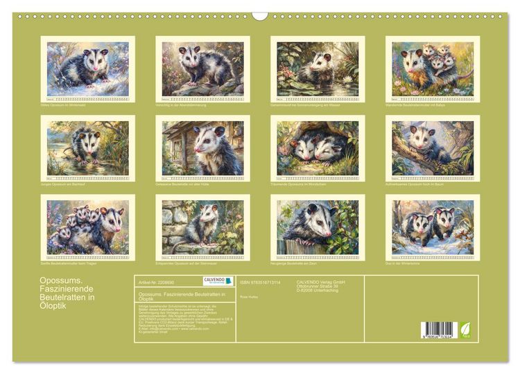 Produktbild: Opossums. Faszinierende Beutelratten in &Ouml;loptik (Wandkalender 2026 DIN A2 quer), CALVENDO Monatskalender
