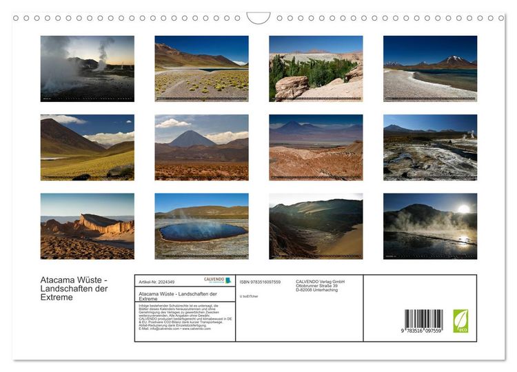 Produktbild: Atacama W&uuml;ste - Landschaften der Extreme (Wandkalender 2026 DIN A3 quer), CALVENDO Monatskalender