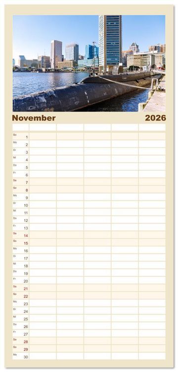 Produktbild: Familienplaner 2026 - Baltimore. Maritimer Charme an der Ostk&uuml;ste der USA mit 5 Spalten (Wandkalender, 21 x 45 cm) CALVENDO
