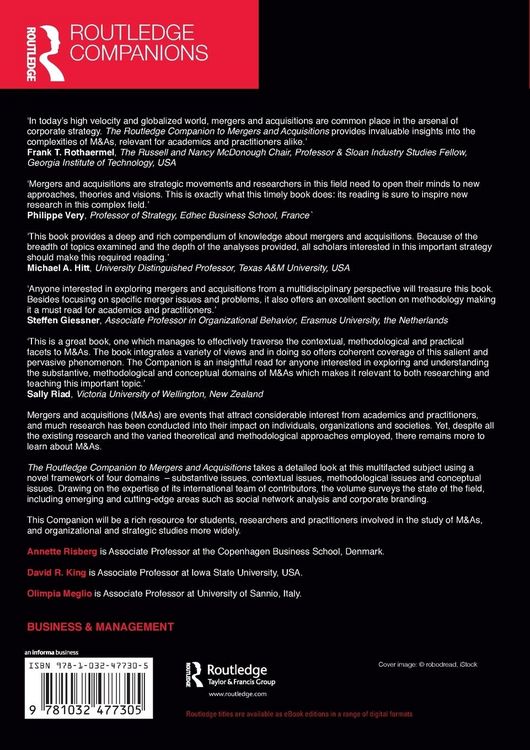 Produktbild: The Routledge Companion to Mergers and Acquisitions