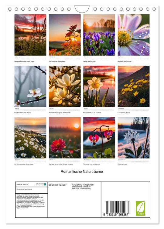 Produktbild: Romantische Naturtr&auml;ume (Wandkalender 2026 DIN A4 hoch), CALVENDO Monatskalender