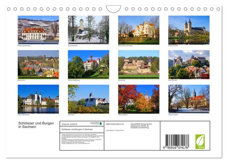 Produktbild: Schl&ouml;sser und Burgen in Sachsen (Wandkalender 2026 DIN A4 quer), CALVENDO Monatskalender