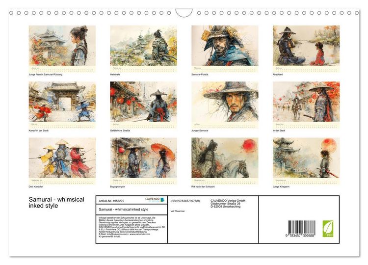 Produktbild: Samurai - whimsical inked style (Wandkalender 2026 DIN A3 quer), CALVENDO Monatskalender