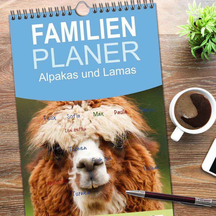 Produktbild: Familienplaner 2026 - Alpakas und Lamas mit 5 Spalten (Wandkalender, 21 x 45 cm) CALVENDO