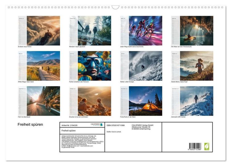 Produktbild: Freiheit sp&uuml;ren (Wandkalender 2026 DIN A2 quer), CALVENDO Monatskalender