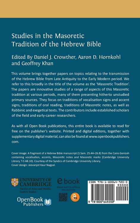 Produktbild: Studies in the Masoretic Tradition of the Hebrew Bible