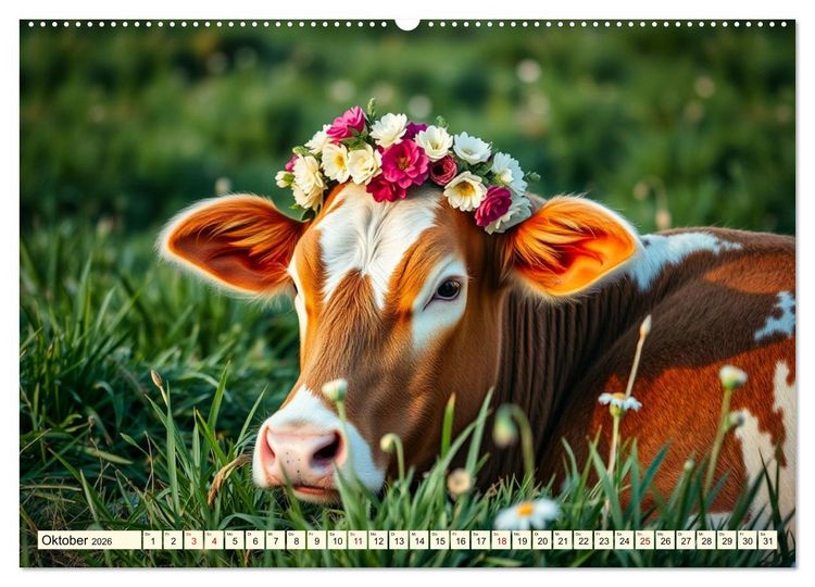 Produktbild: Zauberhaft geschm&uuml;cktes Milchvieh (hochwertiger Premium Wandkalender 2026 DIN A2 quer), Kunstdruck in Hochglanz