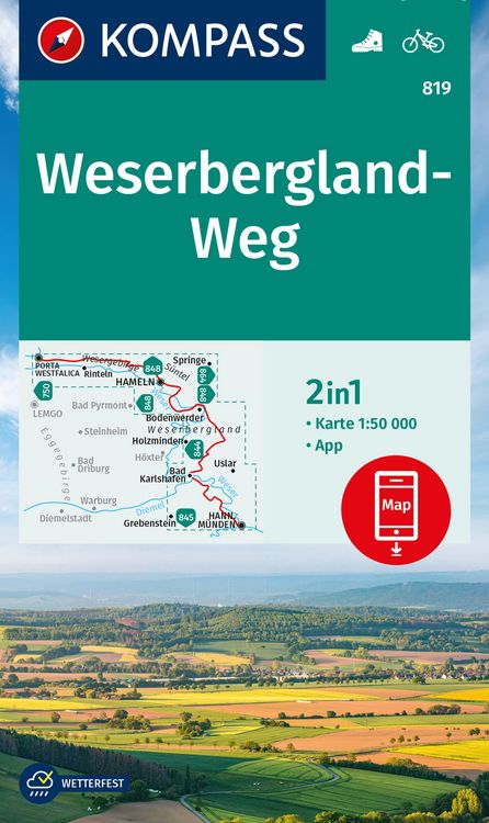 Produktbild: KOMPASS Wanderkarte 819 Weserbergland-Weg 1:50.000