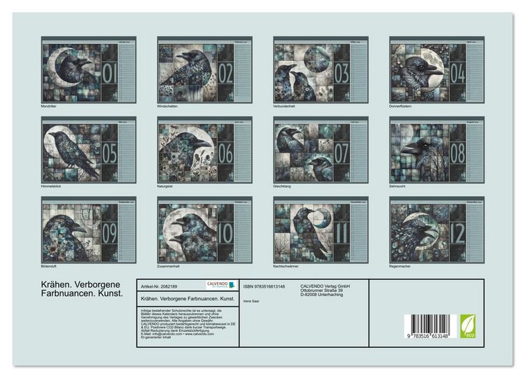 Produktbild: Kr&auml;hen. Verborgene Farbnuancen. Kunst. (Wandkalender 2026 DIN A3 quer), CALVENDO Monatskalender