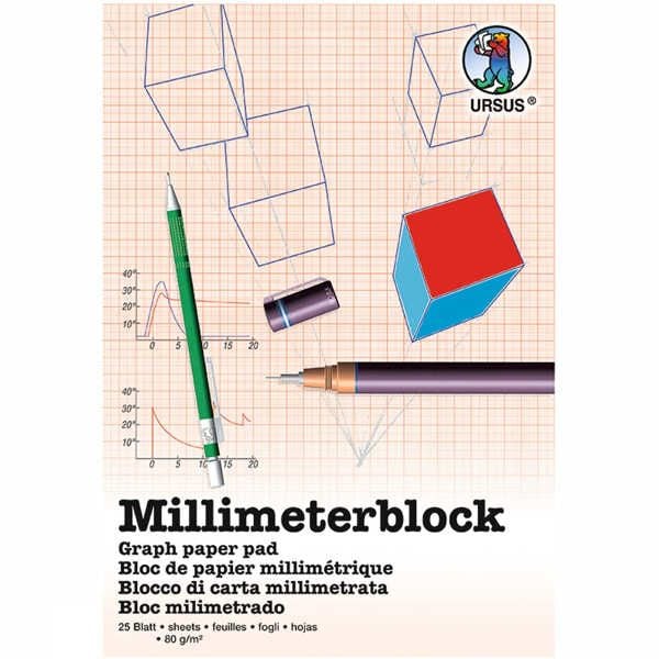 Produktbild: URSUS Zeichen und K&uuml;nstlerbedarf Millimeterblock Format DIN A3, 25 Blatt wei&szlig;es Schreibpapier 80 g/m&sup2;