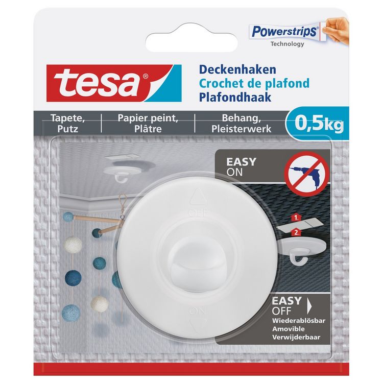Produktbild: TESA&reg; Powerstrips&reg; Deckenhaken Tapete & Putz, weiss rund