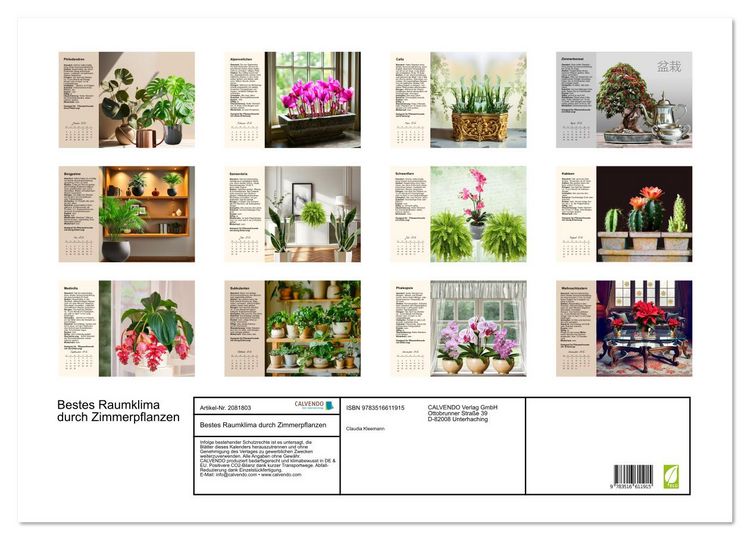 Produktbild: Bestes Raumklima durch Zimmerpflanzen (Wandkalender 2026 DIN A2 quer), CALVENDO Monatskalender