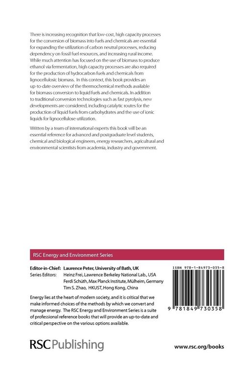 Produktbild: Thermochemical Conversion of Biomass to Liquid Fuels and Chemicals