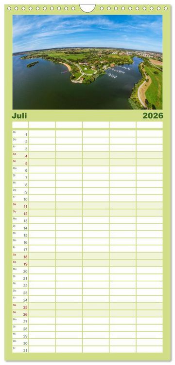 Produktbild: Familienplaner 2026 - Meine Heimat von oben ... Luftaufnahmen vom Fr&auml;nkischen Seenland mit 5 Spalten (Wandkalender, 21 x 45 cm) CALVENDO
