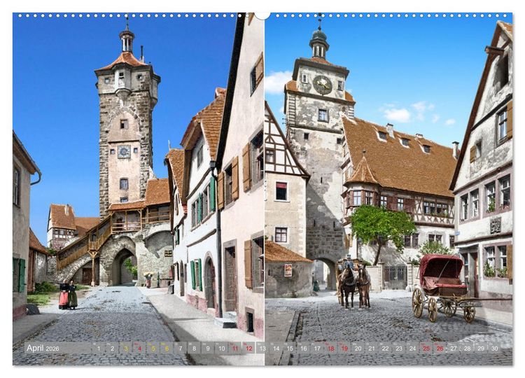 Produktbild: Rothenburg ob der Tauber um das Jahr 1900 &ndash; Fotos neu koloriert (hochwertiger Premium Wandkalender 2026 DIN A2 quer), Kunstdruck in Hochglanz