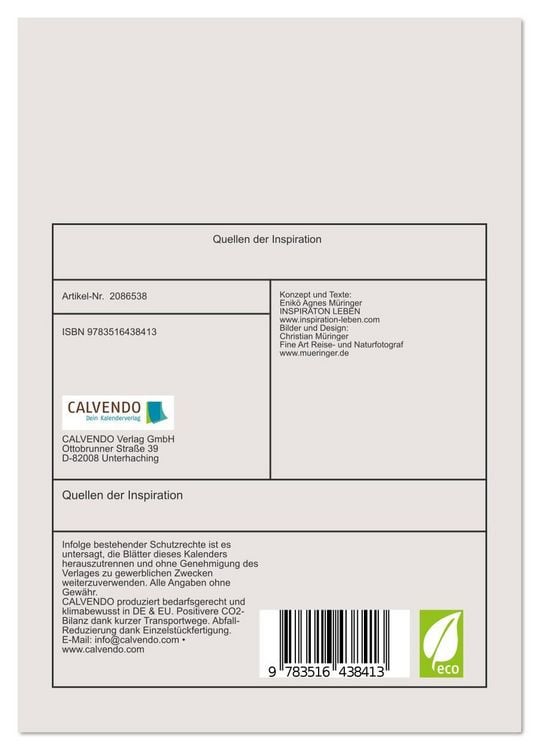 Produktbild: Quellen der Inspiration (Tischkalender 2026 DIN A5 hoch), CALVENDO Monatskalender