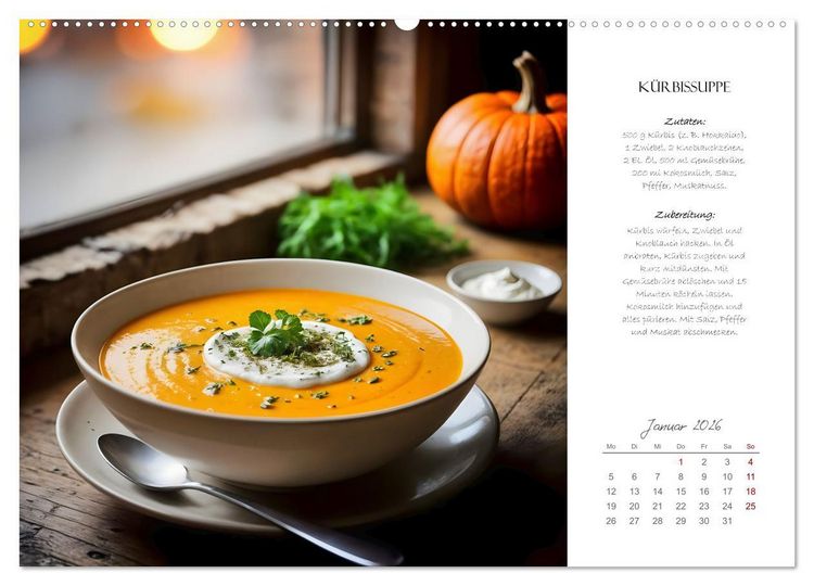 Produktbild: K&uuml;rbiszeit - Ein Jahr voller Rezepte und Inspirationen (Wandkalender 2026 DIN A2 quer), CALVENDO Monatskalender