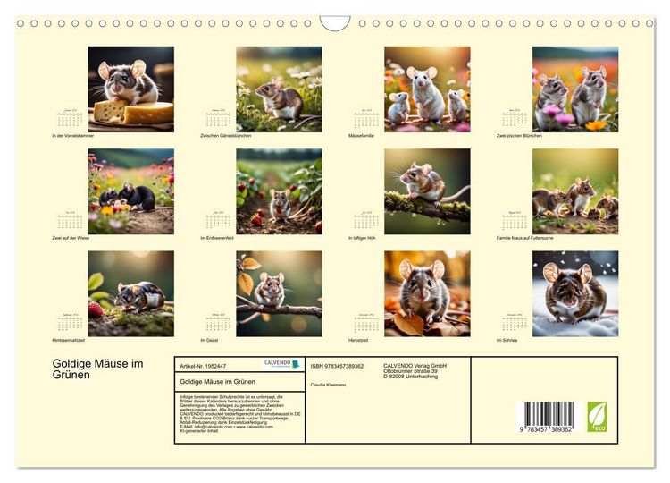 Produktbild: Goldige M&auml;use im Gr&uuml;nen (Wandkalender 2026 DIN A3 quer), CALVENDO Monatskalender