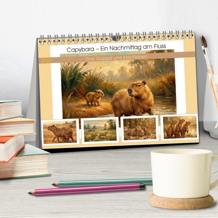 Produktbild: Capybara &ndash; Ein Nachmittag am Fluss (Tischkalender 2027 DIN A5 quer), CALVENDO Monatskalender