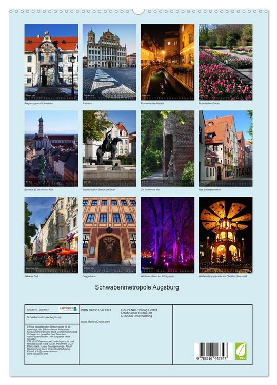 Produktbild: Schwabenmetropole Augsburg (hochwertiger Premium Wandkalender 2026 DIN A2 hoch), Kunstdruck in Hochglanz