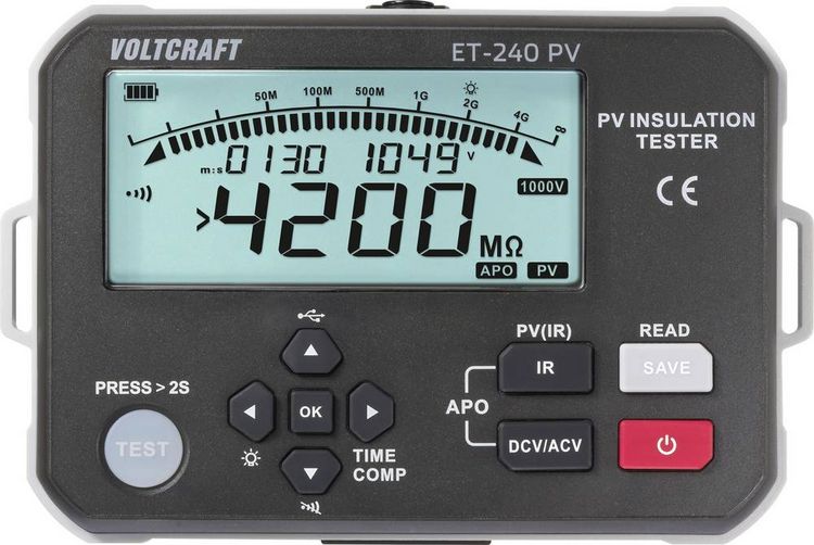 Produktbild: VOLTCRAFT ET-240 PV Isolationsmessger&auml;t 125 V, 250 V, 500 V, 1000V 4000 MΩ