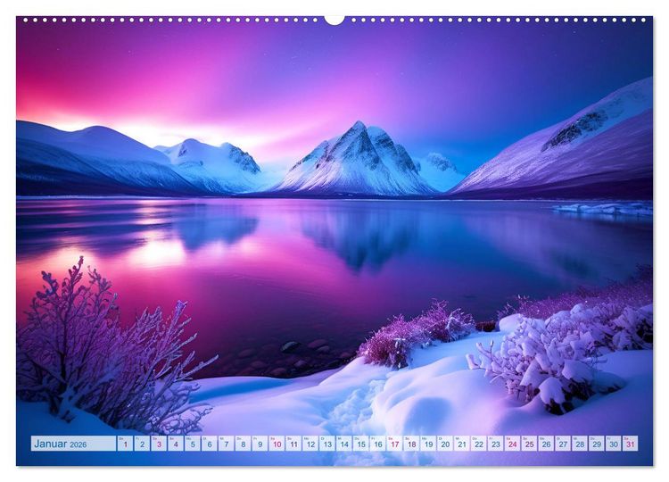 Produktbild: Traumhafte Polarlichter . Licht, Schnee und Eis hoch im Norden (hochwertiger Premium Wandkalender 2026 DIN A2 quer), Kunstdruck in Hochglanz