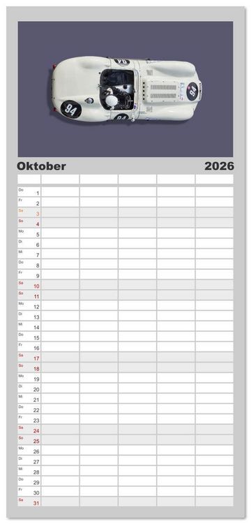 Produktbild: Familienplaner 2026 - Two-Seater Racing Cars 1950-1960 mit 5 Spalten (Wandkalender, 21 x 45 cm) CALVENDO
