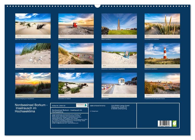 Produktbild: Nordseeinsel Borkum - Inselrausch im Hochseeklima (Wandkalender 2026 DIN A2 quer), CALVENDO Monatskalender