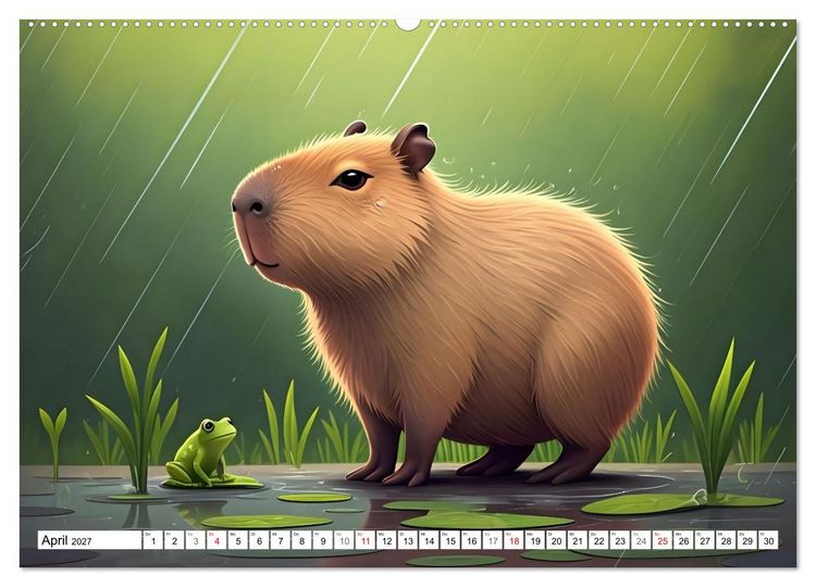 Produktbild: Capybara Carlo und die vier Jahreszeiten (hochwertiger Premium Wandkalender 2027 DIN A2 quer), Kunstdruck in Hochglanz
