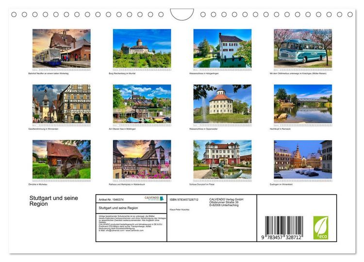 Produktbild: Stuttgart und seine Region (Wandkalender 2026 DIN A4 quer), CALVENDO Monatskalender