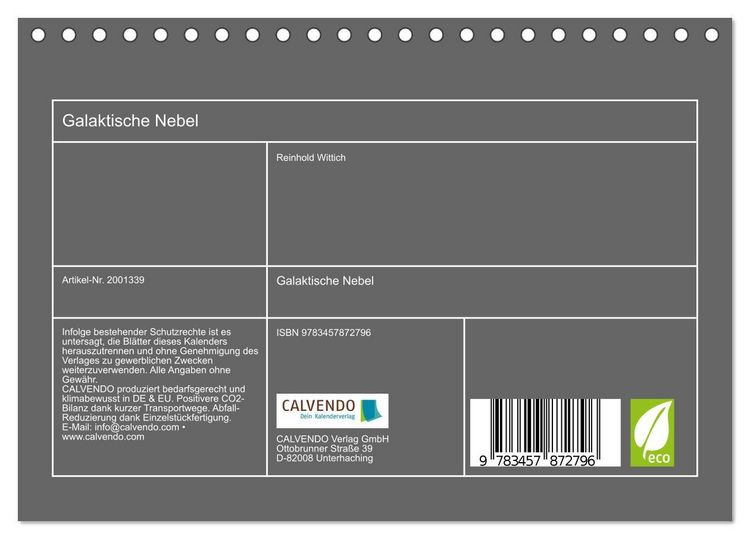 Produktbild: Galaktische Nebel (Tischkalender 2026 DIN A5 quer), CALVENDO Monatskalender