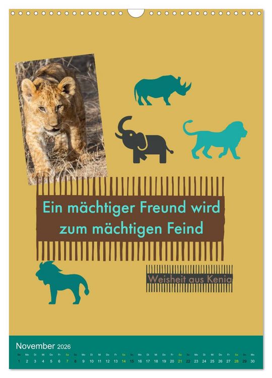 Produktbild: Kenia..mit einem Hauch Poesie - Weisheiten und Zitate (Wandkalender 2026 DIN A3 hoch), CALVENDO Monatskalender