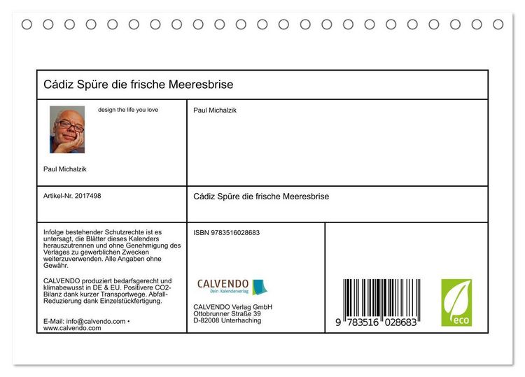 Produktbild: C&aacute;diz Sp&uuml;re die frische Meeresbrise (Tischkalender 2026 DIN A5 quer), CALVENDO Monatskalender
