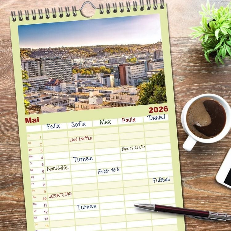 Produktbild: Familienplaner 2026 - Malerisches Stuttgart mit 5 Spalten (Wandkalender, 21 x 45 cm) CALVENDO