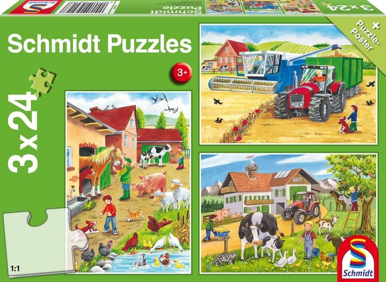 Produktbild: Auf dem Bauernhof. 3 x 24 Teile Puzzle