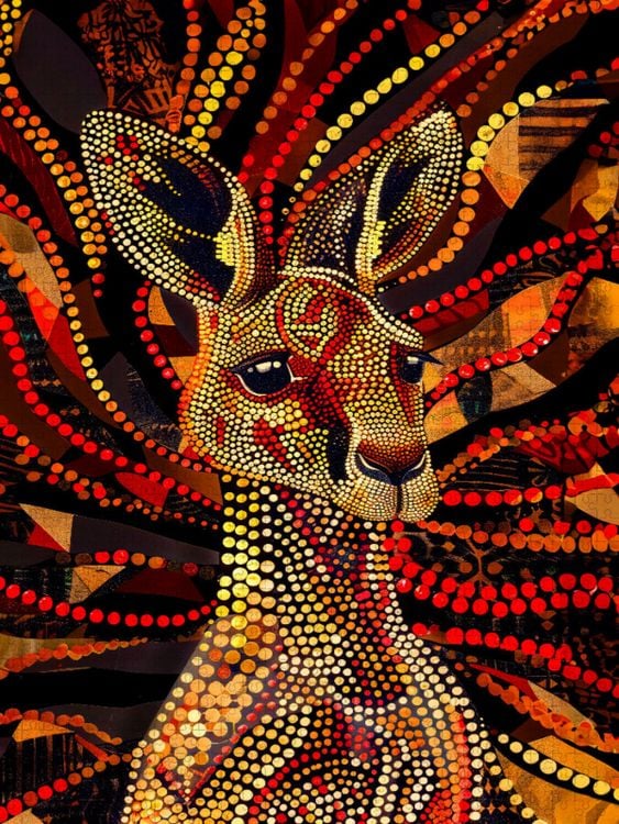 Produktbild: CALVENDO Puzzle K&auml;nguru im Stile der Aborigine-Kunst | 1000 Teile Lege-Gr&ouml;&szlig;e 64x48cm Foto-Puzzle f&uuml;r gl&uuml;ckliche Stunden