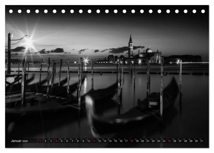 Produktbild: Leuchtendes Venedig &hellip;in monochrom (Tischkalender 2026 DIN A5 quer), CALVENDO Monatskalender