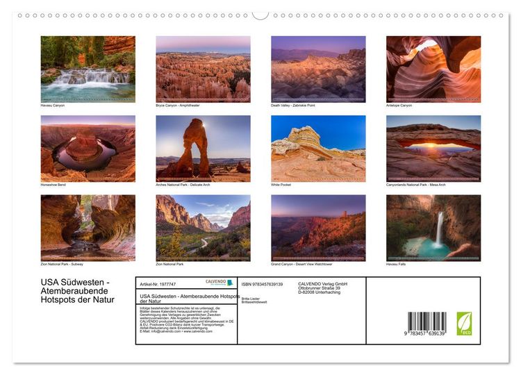 Produktbild: USA S&uuml;dwesten - Atemberaubende Hotspots der Natur (Wandkalender 2026 DIN A2 quer), CALVENDO Monatskalender