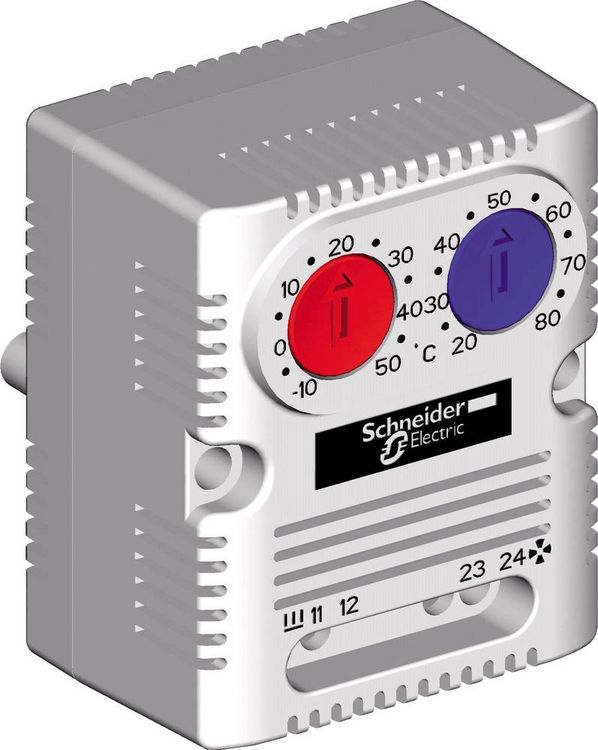 Produktbild: Schneider Electric Schaltschrank-Thermostat NSYCCOTHD 250 V 1 Schlie&szlig;er, 1 &Ouml;ffner (L x B x H) 44 x 56 x 68 mm 1 St.