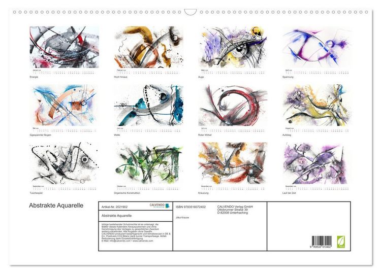 Produktbild: Abstrakte Aquarelle (Wandkalender 2026 DIN A2 quer), CALVENDO Monatskalender